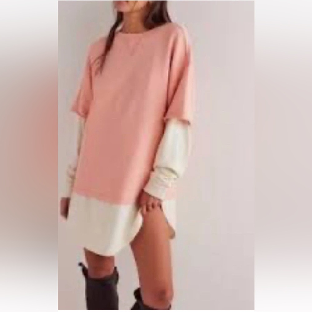 Free People Isla Pullover Sweatshirt We The Free Slouchy Coral Ivory Combo